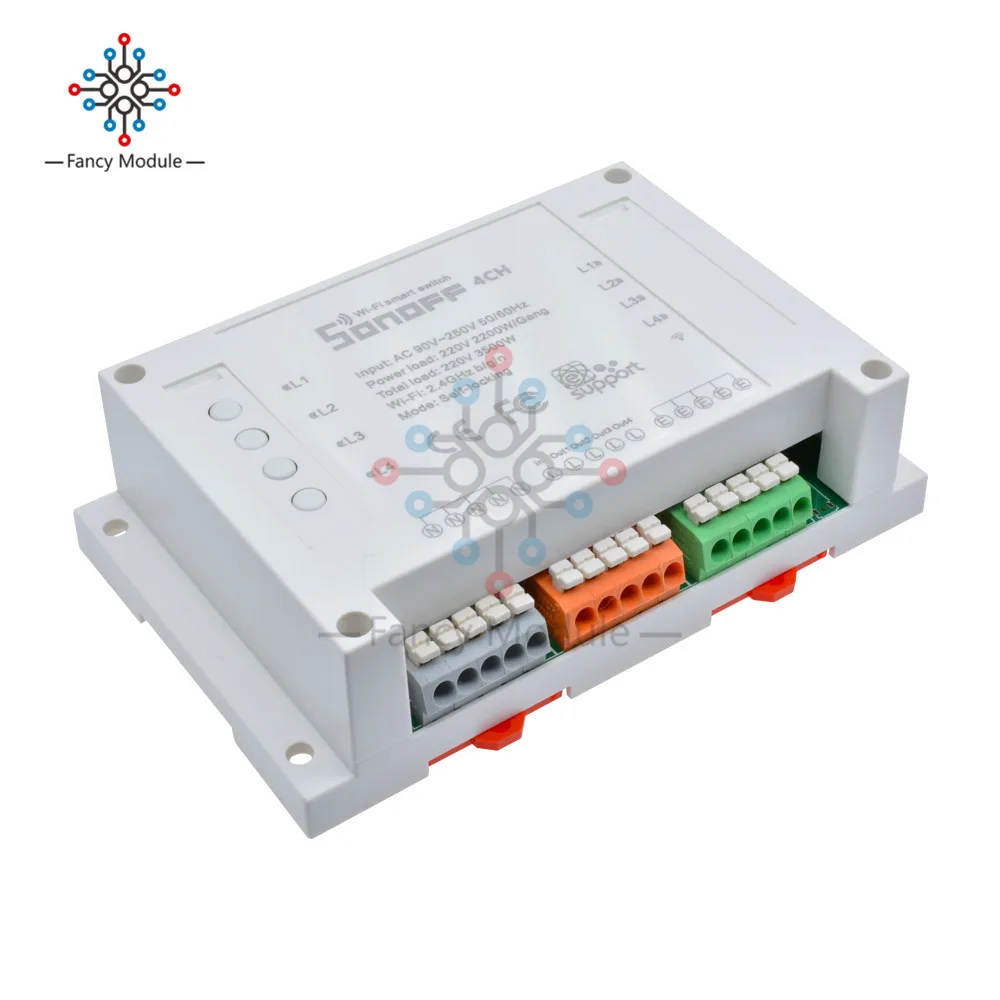 Sonoff умный wifi переключатель 4CH Бандажное крепление на din-рейку Беспроводное управление Умный переключатель Автоматизация умный дом от телефона