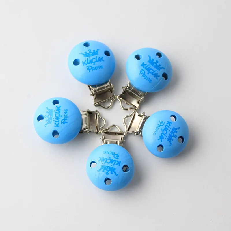 

Blue Crown Pattern Safe Wooden Baby Pacifier Clips Fit Soother Clasps Metal Holders Baby Clips Product 5Pcs/Set