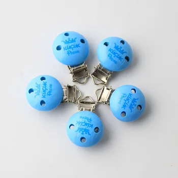 

Blue Crown Pattern Safe Wooden Baby Pacifier Clips Fit Soother Clasps Metal Holders Baby Clips Product 5Pcs/Set