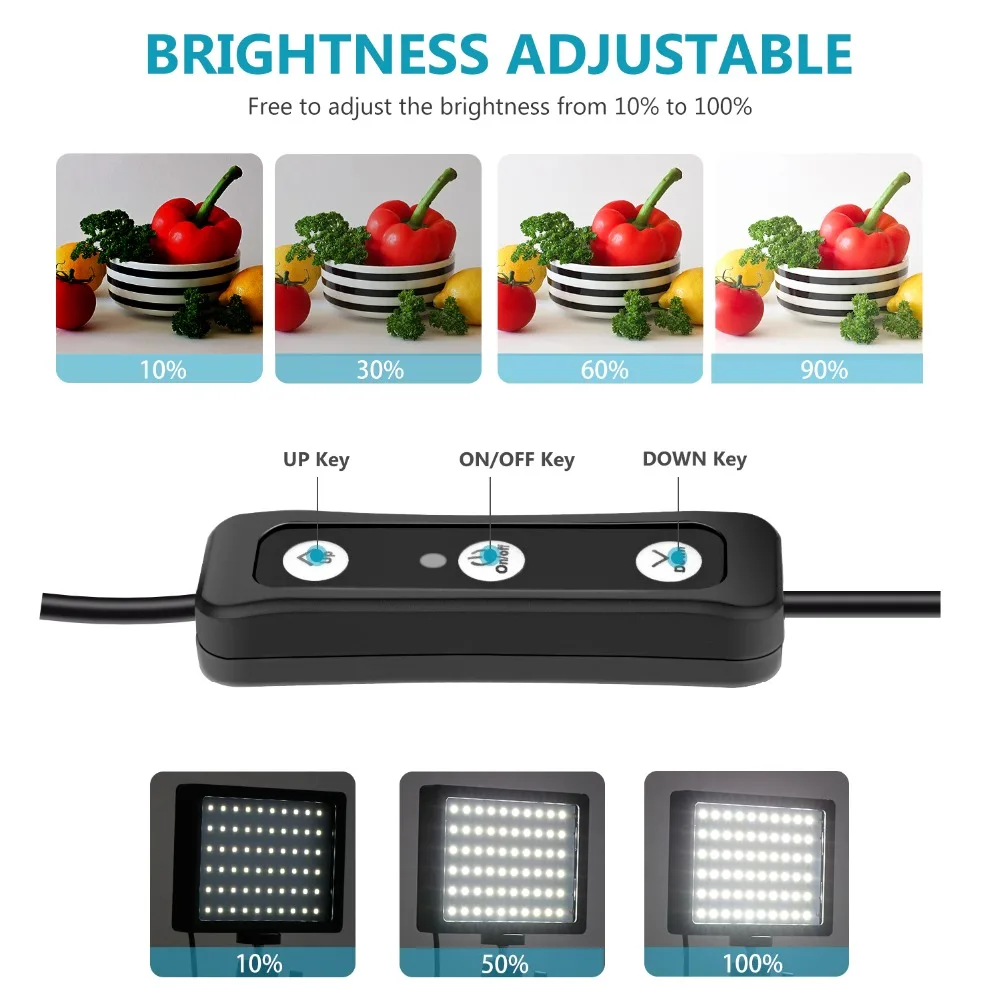 2 se establece Luz de video LED Dimmable 5600K USB con soporte de trípode ajustable 