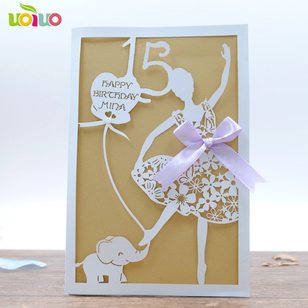 

10 dancing girl laser cut party girl's birthday invitation card lovely invitation card with insert and envelop