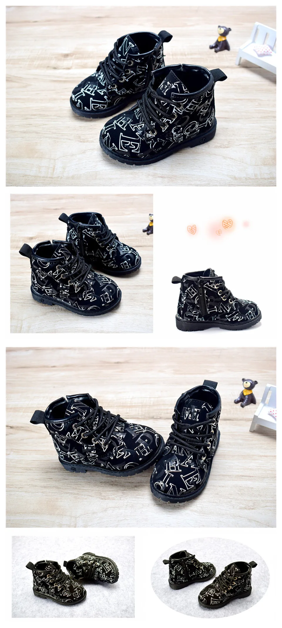 AOGT детская обувь для мальчиков ботинки «Мартенс» модная детская повседневная резиновые ботинки для девочек Touch замши с тиснением Алфавит
