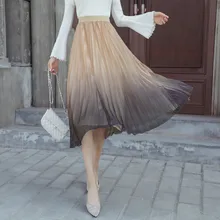 Лето Новое поступление корейский стиль сладкий градиент Сетка длинная Плиссированная юбка винтажная Юбка Faldas Largas Mujer 5 цветов