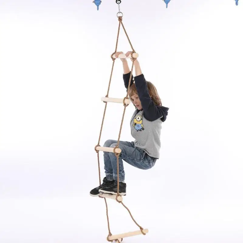 low cost  Wooden Rope Ladder Multi Rungs Children Climbing Toy Safe Sports Rope Swing