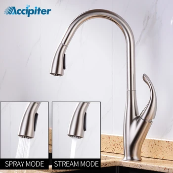 

Kitchen Faucets Single Handle Pull Out Kitchen Tap Single Hole Handle Swivel 360 Degree Water Brush Nickel Mixer Tap