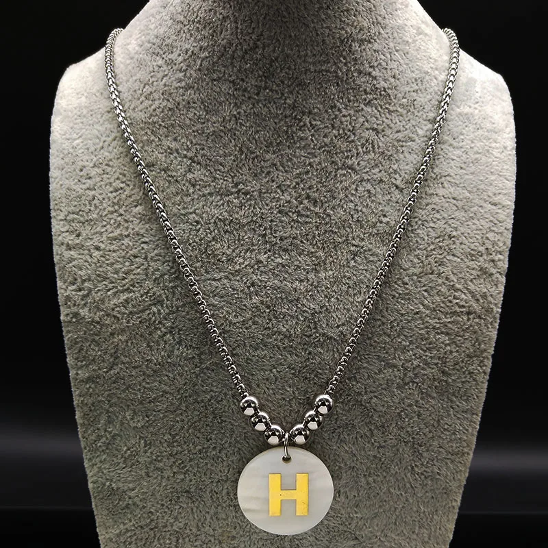 Jual 2018 Fashion H Huruf Shell Stainless Steel Rantai Kalung untuk Wanita Warna Perak Manik manik Panjang Kalung Perhiasan Bijoux N18669 Jual 2018 Fashion H Huruf Shell Stainless Steel Rantai Kalung untuk Wanita Warna Perak Manik manik Panjang Kalung Perhiasan Bijoux N18669