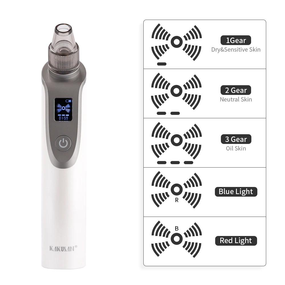 Sucção a Vácuo Cravo Poro Espinha Limpador Facial Acne Removedor Ferramenta Luz Azul Vermelho Profunda Poros Mais Limpo 10 Cravo sucção a vácuo poro espinha limpador