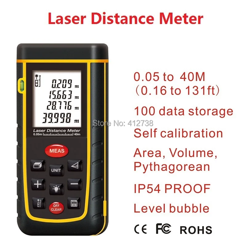 XEAST 40 м лазерный дальномер 131фт лазерный дальномер измеритель ленты инструмент IP54 с ЖК-подсветкой LL50