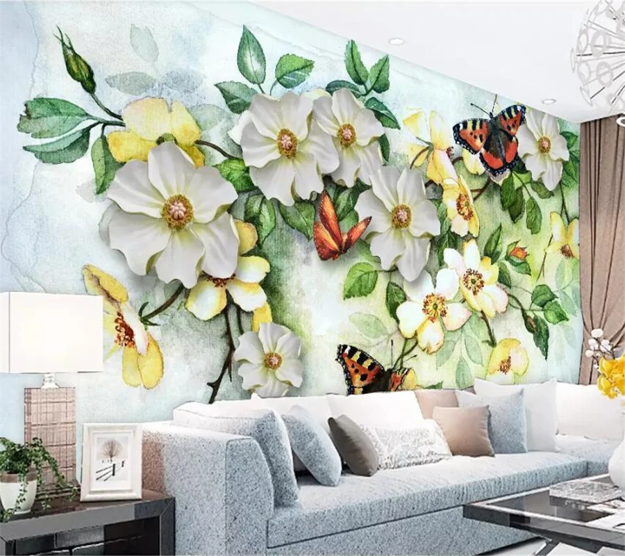 

Обои Beibehang на заказ, 3d фотообои, цветок, бабочка, трехмерный рельефный фон, Настенная бумага