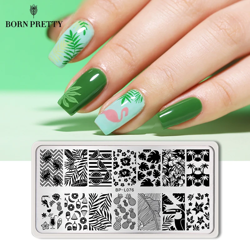 

BORN PRETTY Flamingo Pattern Nail Stamping Template Summer Fruit Leaf Image Rectangle Nail Art Stamp Plate BP-L076