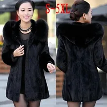 Зимнее женское пальто из кроличьего меха воротник из лисьего меха средней длины с капюшоном утолщенное меховое пальто размера плюс S-XXXL-4XL пальто