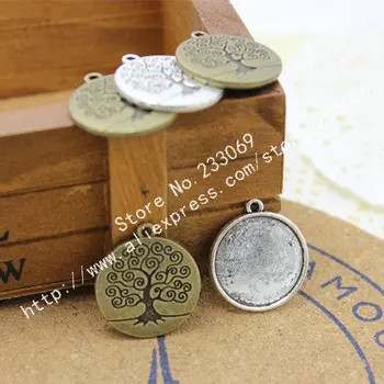 

(20 pcs/lot) Antique Bronze Metal Alloy Cameo Peace Tree 20mm Round Cabochon Settings Jewelry Pendant Blanks Charms T0040