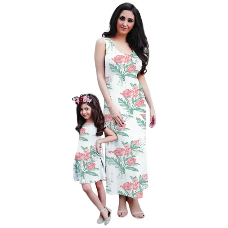 

Family Matching Dress Mother Daughter Clothes Women Boho Long Dresses Summer Beach Floral Maxi Dress Girl Dresses