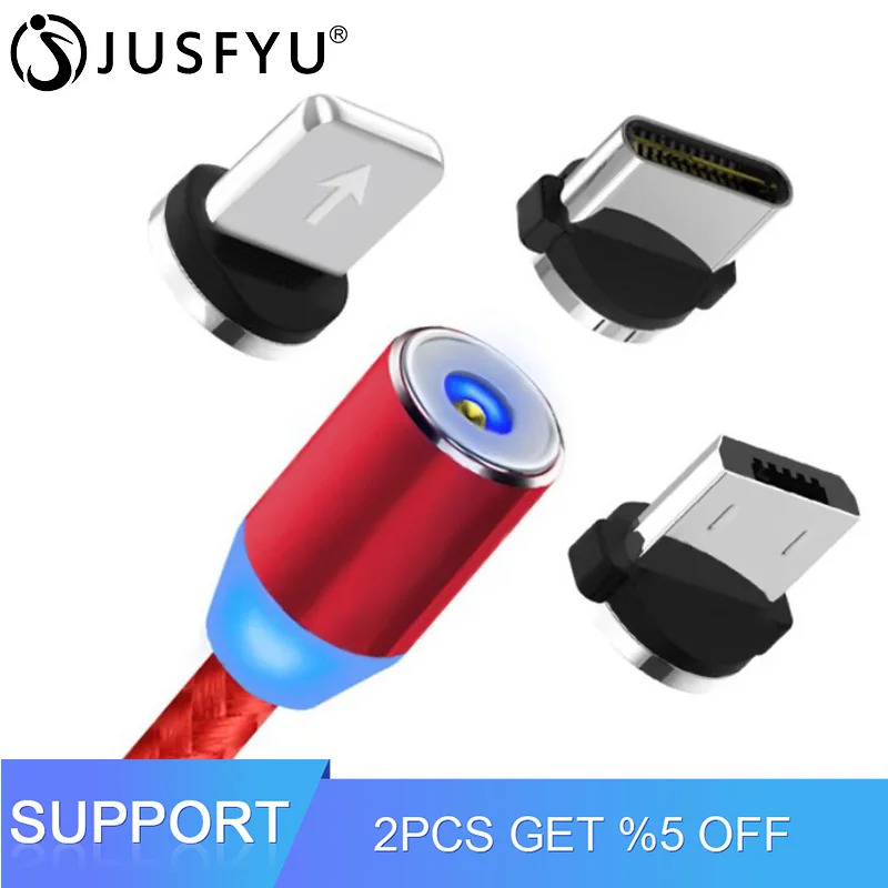 

1M LED Magnetic Charge Cable Micro USB Cable For iPhone XR XS Max X Magnet Charger USB Type C Cable LED Charging Wire Cord