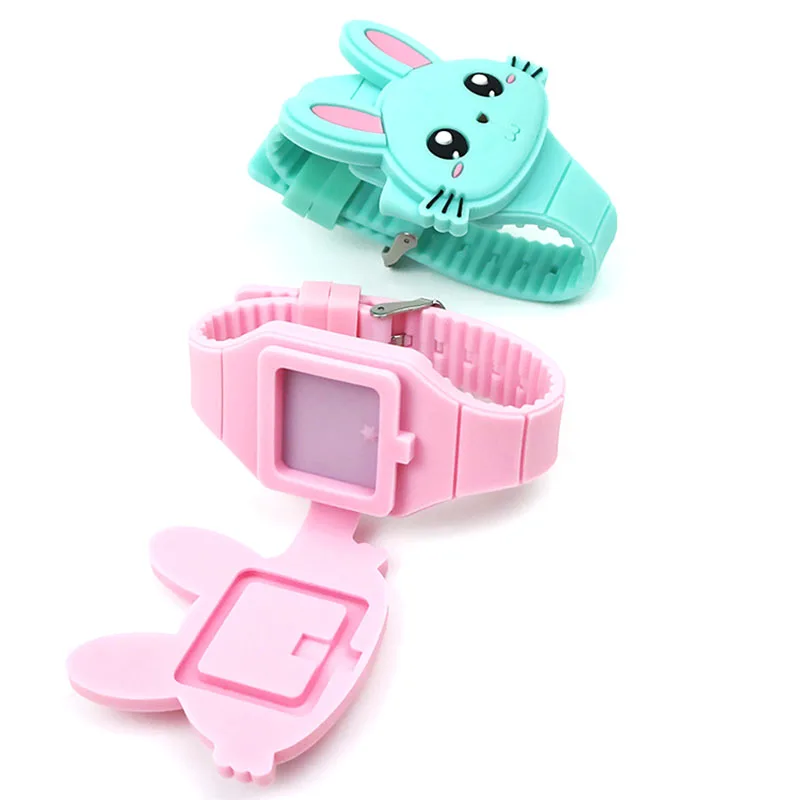 Kids Watches Children Cute Rabbit Cat 3D Cartoon LED Electronic Watch Boys and Girls Silicone Toy Wrist Watches Birthday Gifts 4