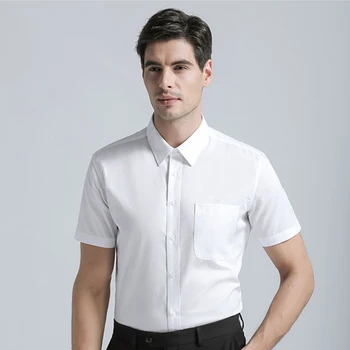 

High Quality 2019 Brand New Arrival Men's Dress Shirts Cotton Blend Short Sleeves Solid Color Mens Business Casual Shirt