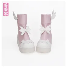 Обувь принцессы в стиле «Лолита»; осенние ботинки с круглым носком; милые мягкие ботинки с бантом и крыльями для маленьких девочек; pu8861