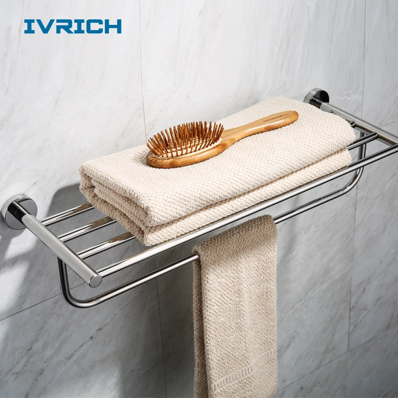 

IVRICH Double Layer Fixed Bathroom Towel Holder Rack Thickened Sus304 Stainless Steel Wall Mounted Shelf Mirror Polished SH01