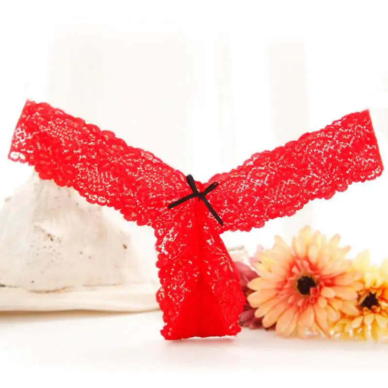 

Seductive Female Thongs Bow Knot Decoration Sexy Lace Underpant Female Bow Knot Decoration Tempting T-Back Thongs Hot Lingerie