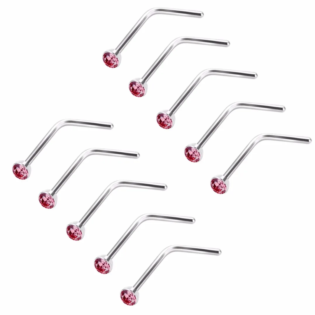 10 Pcs Fashion Body Jewelry Rhinestone Nose Studs Stainless Surgical