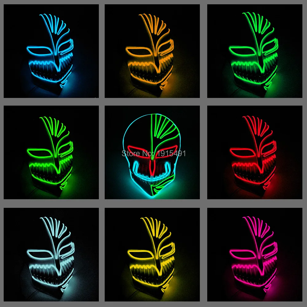 

Popular Horror Face Light Up Mask Bleach Cosplay EL Wire Mask Glowing Party 3V Steady On Mask For Male Female