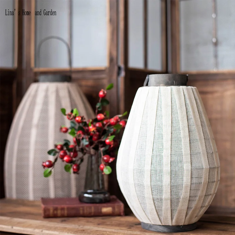 garden decor hurricane white fabric wooden lantern candle holder (6)