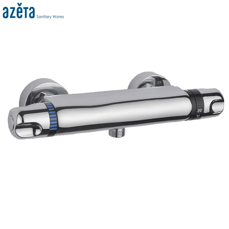 Contemporary Style Wall Mounted Thermostatic Faucet Brass Chrome Bathroom Double Handle Temperature Control Shower Tap MK6403 |