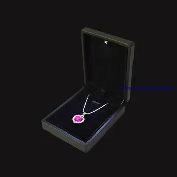 

High End Black Rubber LED Light Pendant Box for Jewelry Packaging Boxes Gift Spotlight Earring Boxes Necklace Storage Container