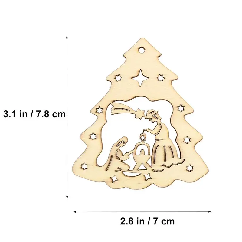 10 шт. деревянный Рождественский кулон украшения Рождественская елка украшение рождение Иисуса узор кулон с пеньковые веревки A3