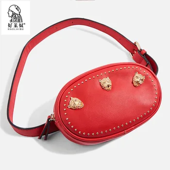 

Haolainu Luxury PU Leather Women Waist Bags New Fashion Rivet Waist Packs Brand Women Shoulder Bags Trendy Design Chest Bags