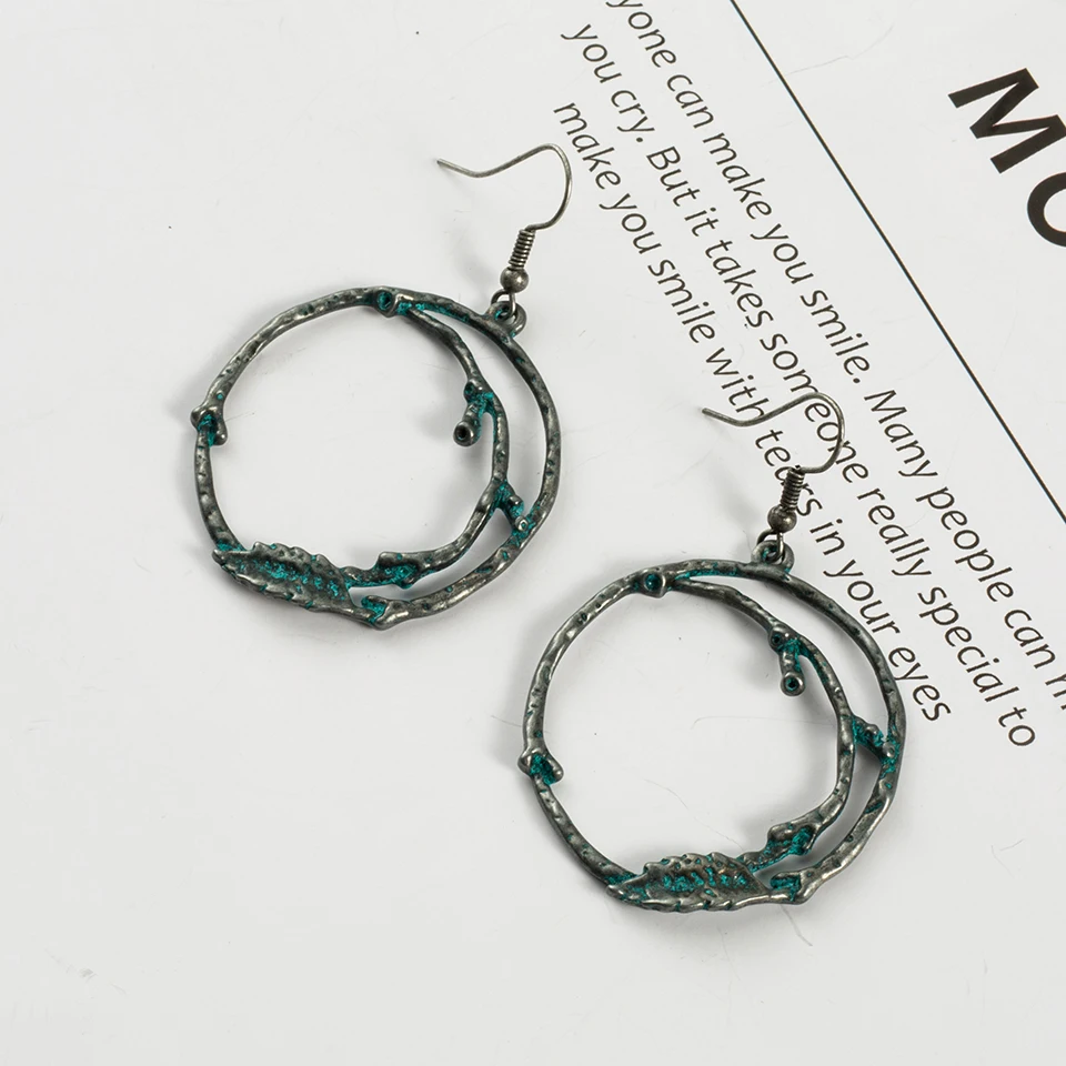 

2019 new fashion alloy round drop earring Vintage metal branch circle Pendant Earrings for women Charm Women's jewelry gifts