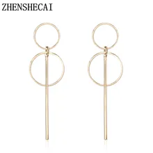 Модные украшения для женские серьги с подвесками золотого и серебряного цвета Длинные себе два круга простой дизайн геометрические серьги подарок e0204