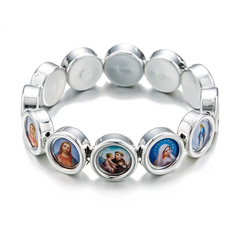 

New Popular Jesus Cross Virgin Mary Saint Round Golden & Silver Bracelet INRI Crucifix Jesus Cross Bracelet Style Random Color