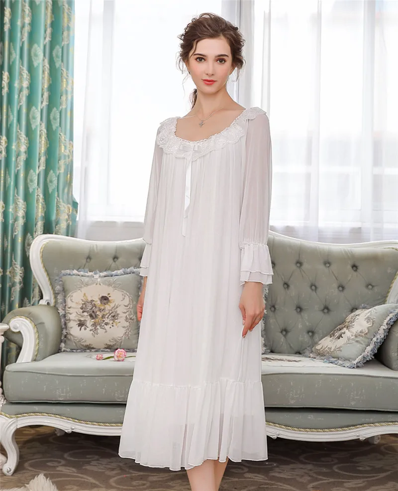 Ночная рубашка в стиле принцессы для свадьбы, Женская Осенняя розовая кружевная ночная рубашка с длинным рукавом, винтажное Ночное платье, домашняя одежда, ночная рубашка T312