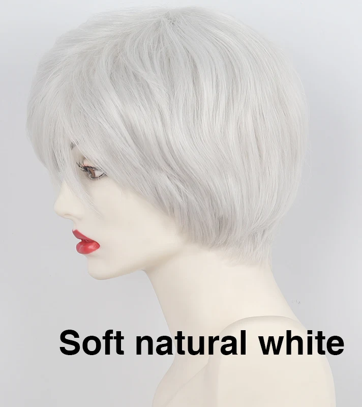 Волос SW Short вырезать эльфа пушистый парик Мягкий Природный серебристый белый Синтетические волосы парик с челкой для дамы постарше - Цвет: Белый