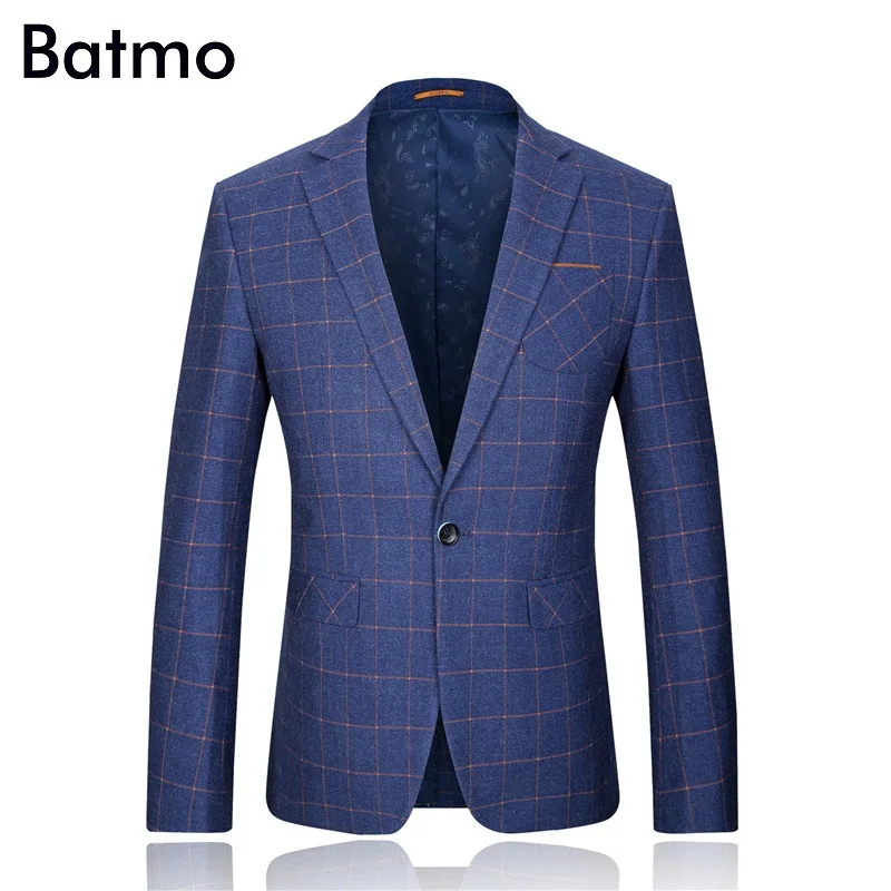 Batmo 2018 Новое поступление осень Высокое качество smart casual плед синие костюмы мужчин, мужские повседневные блейзеры, мужская Куртки плюс