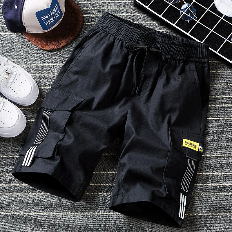 Мужские шорты в стиле хип-хоп, уличная одежда, летние военные хлопковые мужские шорты-бермуды, M-5XL - Цвет: Черный