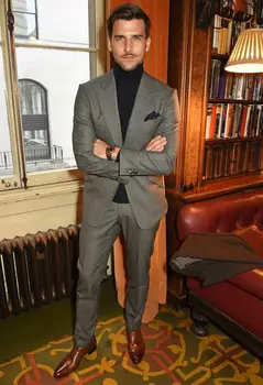 Tanie Dopasowany Smoking Szary Garnitur Mężczyźni Slim Fit 2 Sztuka Smoking Kurtka Na Zamówienie Groom Blazer Prom Garnitury ślubne Terno Kurtka Masculino + Spodnie