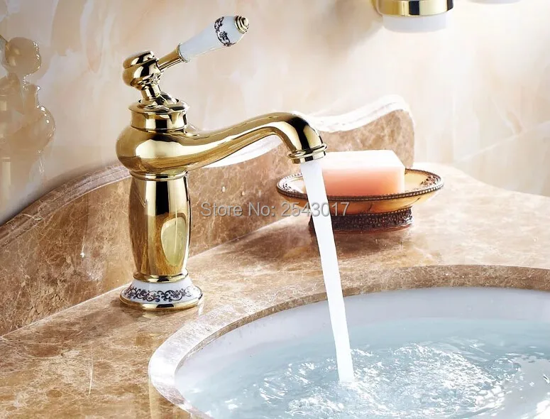 Для ванной смесителя керамический Золотая отделка бассейна раковина смеситель кран горячей и холодной водопроводной воды ZR411