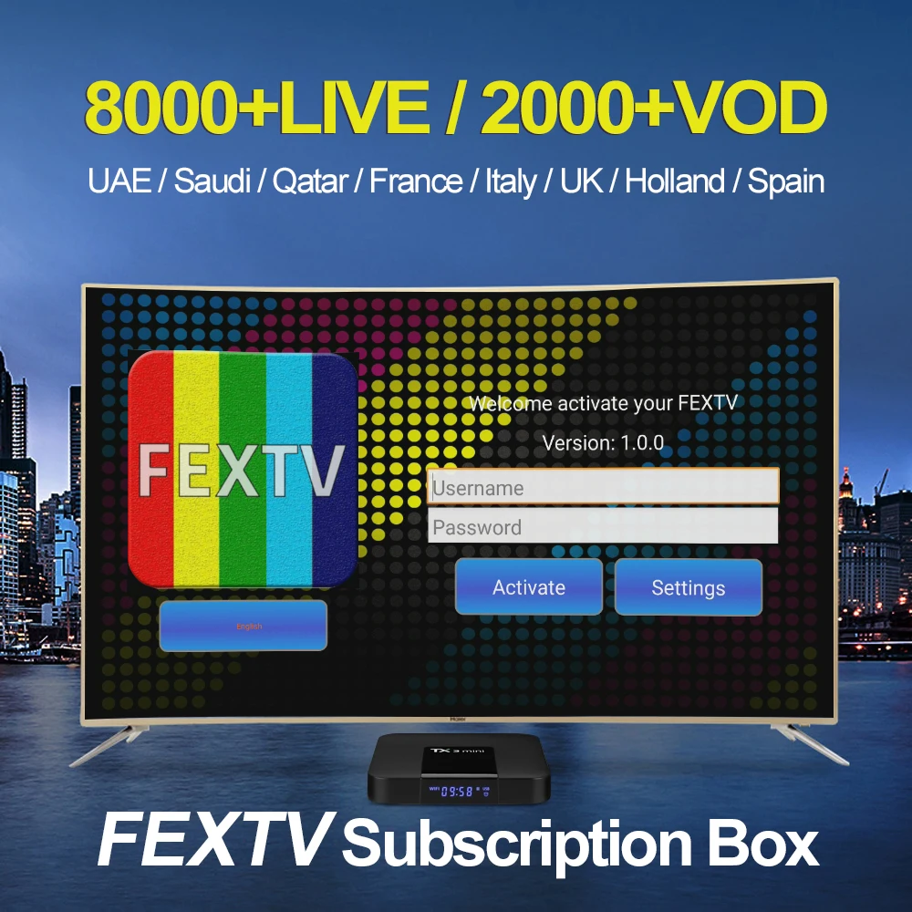 

FEXTV Subscription 6/12 months Subsciption Austria Spanish 8000+Live Channels/Vod for Setup Box