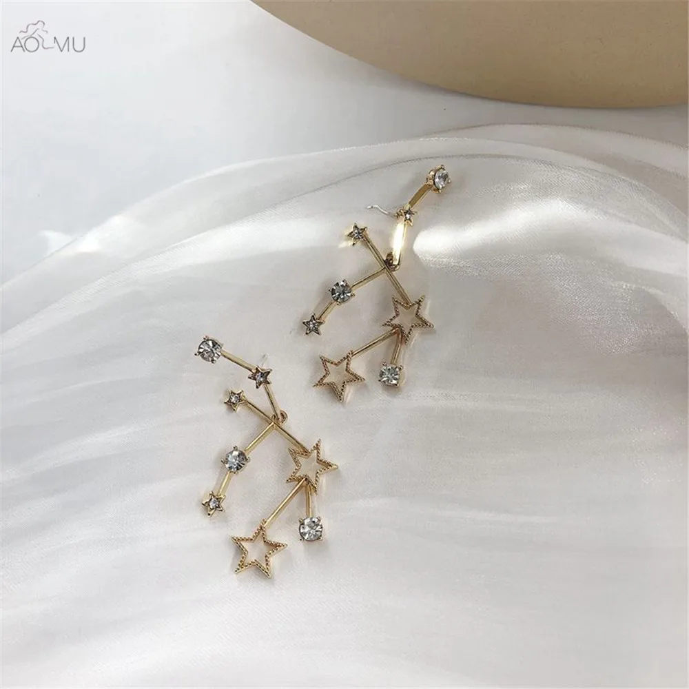 

AOMU Prevent Allergy Personality Star Crystal Rhinestone Irregular Geometry Drop Earrings for Women Birthday Gifts Party Jewelry