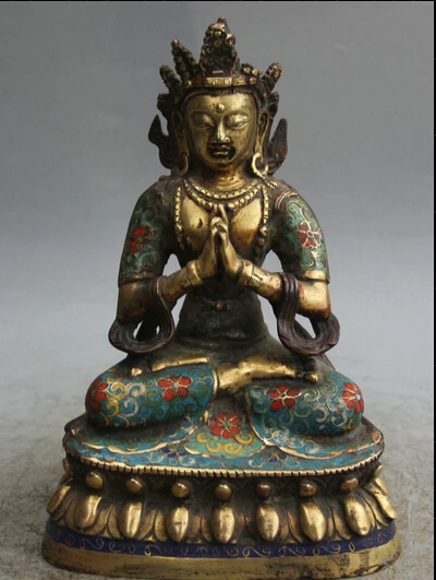 

JP S0524 8" Tibet Cloisonne Bronze 24K Gold Gilt Seat Shakyamuni Amitabha Buddha Statue