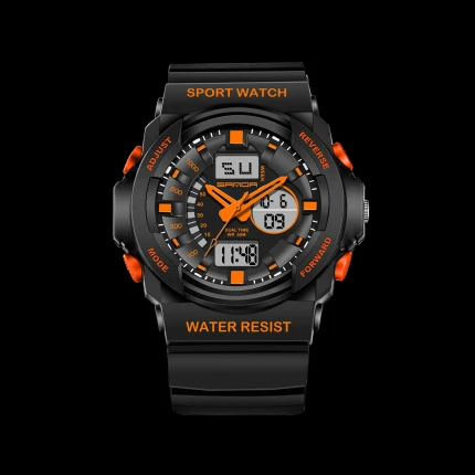 Новые Брендовые Часы ударные военные спортивные часы для мужчин ремешок для часов PU водонепроницаемые Двойные цифровые часы relojes hombre - Цвет: Orange
