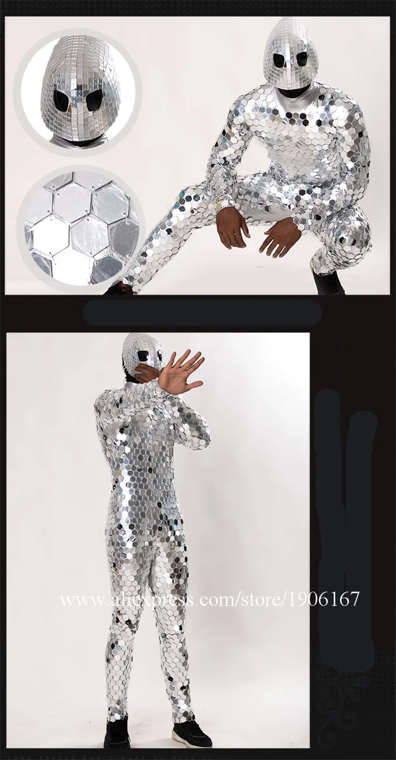 New unique futuristic alien male costume nightclub male GOGO cool mirror man costume commercial men's clothing5