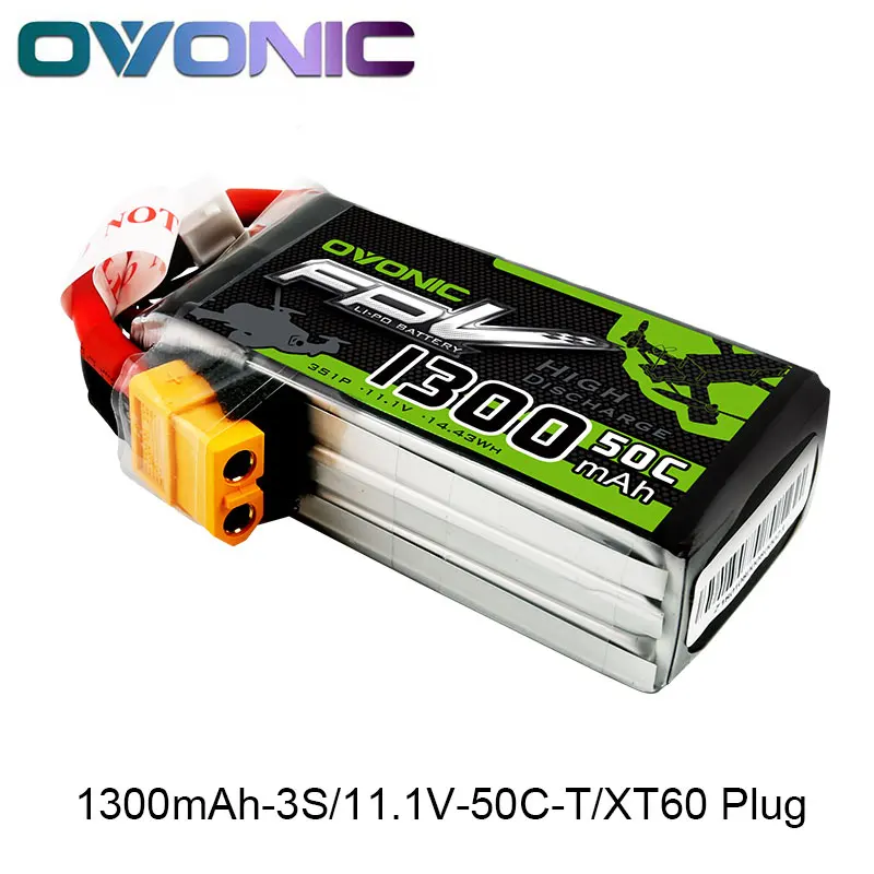 

OVONIC 1300mAh 50C Max 100C Lipo 3S 11.1V Battery with XT60 Connector for 250 FPV Frame RC Drone Heli Quad Boat Car