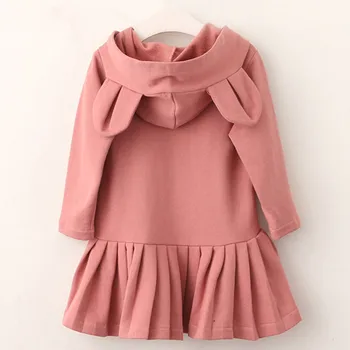 

hooded dress with ears for toddler girls baby girls vestidos autumn with long sleeeve princess dress children clothing 2-6 Year