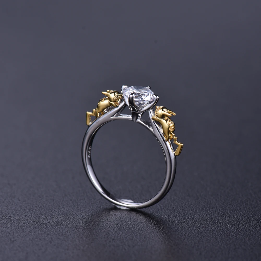 Кольцо с кристаллами Пикачу, Стерлинговое Серебро 925 пробы, Покемон, подарок на день Святого Валентина, обручальное кольцо