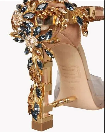 Женские туфли из натуральной кожи с открытым носком, украшенные кристаллами, с пряжкой на щиколотке; прозрачные туфли на шпильках; прозрачные туфли размера плюс; 12 цветов; A298