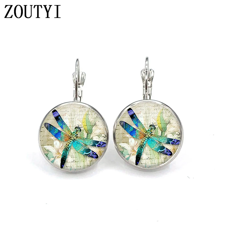 

New/glamour fashion vintage enamel pattern glass earrings, convex and concave glass ladies earrings.