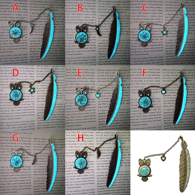 

10 Styles Luminous Owl Bookmark Label Read Maker Feather Bookmark Office Accessories Cute Glow In The Dark Bookmarks